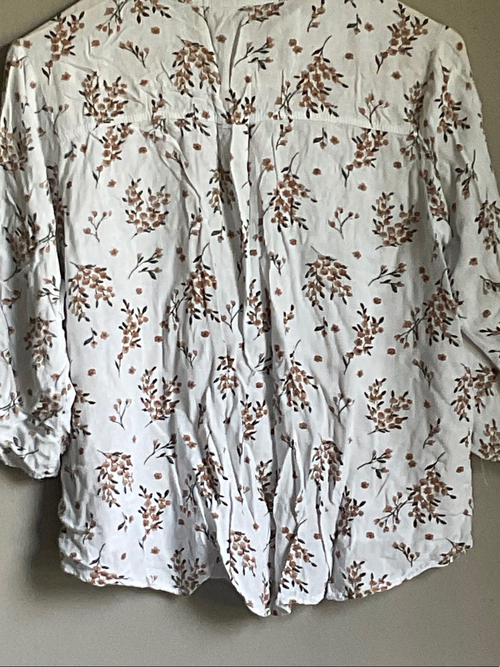 Women's White Button-Down Blouse with Brown Floral Print - Picture 3 of 7